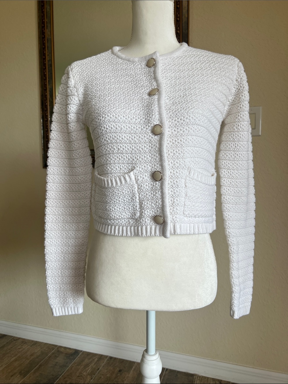 Joie White Textured Knit Button-Front Cardigan - Picture 16 of 17